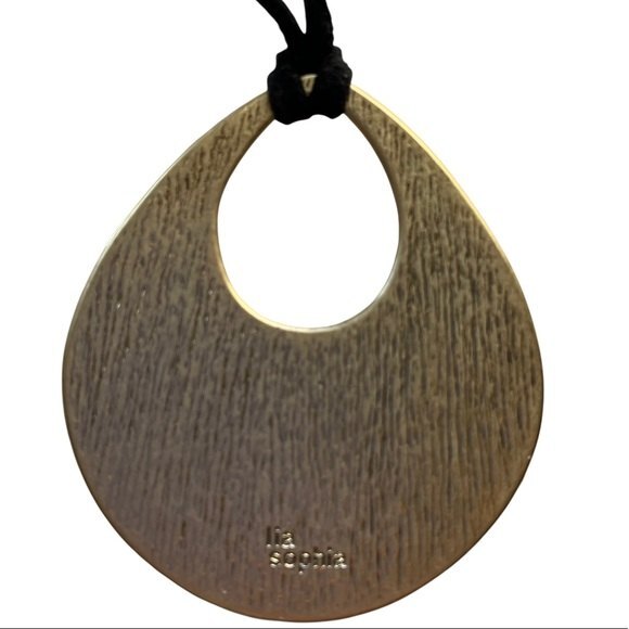 Lia Sophia Black Suede Gold Tone Brown and Yellow Pendant W/Matching Earrings - Picture 3 of 6